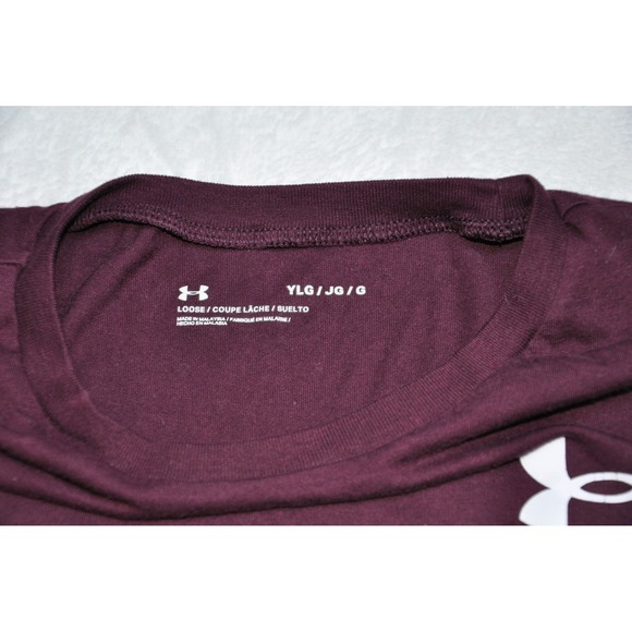 Under Armour Shirt Youth Large Purple Loose Fit Mens Logo Athletic Tee Kids - Picture 2 of 8